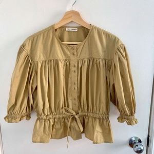 Ulla Johnson Sz 6 Minnie Blouse, Tan Puffed Sleeve Top